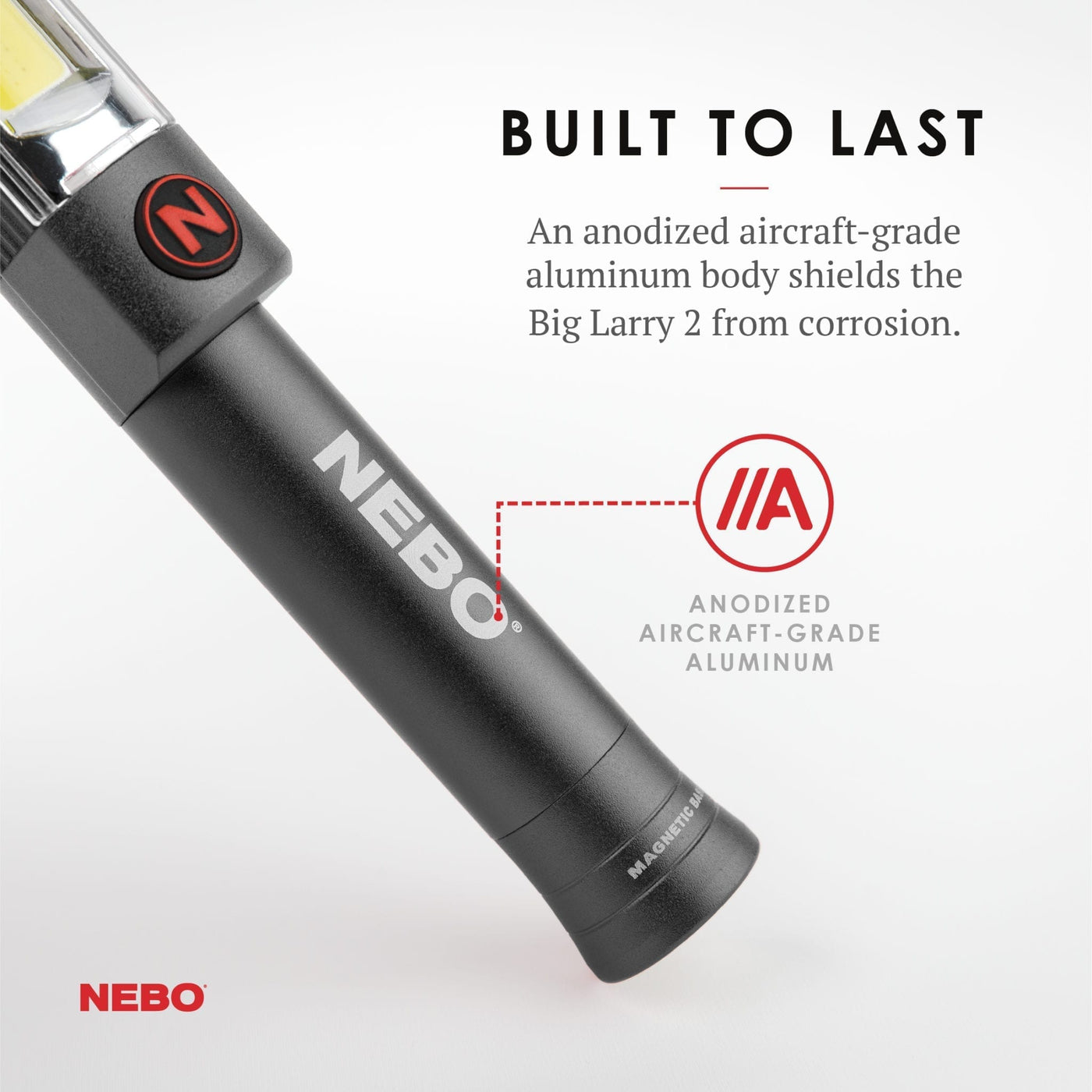 At Nebo Tools, we continually innovate so that we can offer the highest quality LED lighting products at the best price. The Big Larry™ 2 outputs 500 lumens with the COB work light and 200 lumens from the top flashlight which includes 4 light modes.  The red COB light is perfect for distress signalling or roadside emergencies. The steel clip and magnetic base provide convenient hands-free lighting options.