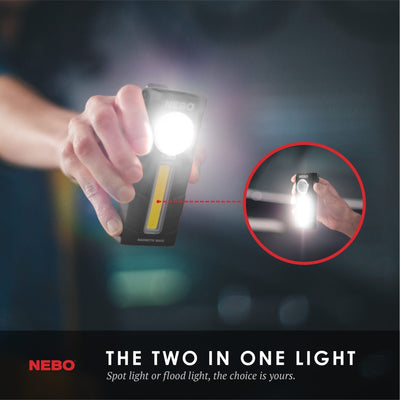 At Nebo Tools, we continually innovate so that we can offer the highest quality LED lighting products at the best price. The TiNO is a thin, ergonomic pocket light that features a 300 lumen spot light and a 250 lumen COB work light. Equipped with full dimming and Power Memory Recall, the TiNO also features a pocket clip, collapsible hanging hook and powerful magnetic base for convenient hands-free lighting.